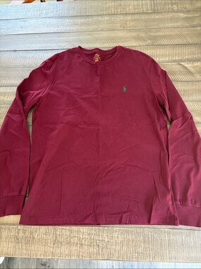 Polo by Ralph Lauren Long-Sleeve Crewneck Shirt in Maroon with Green Pony
